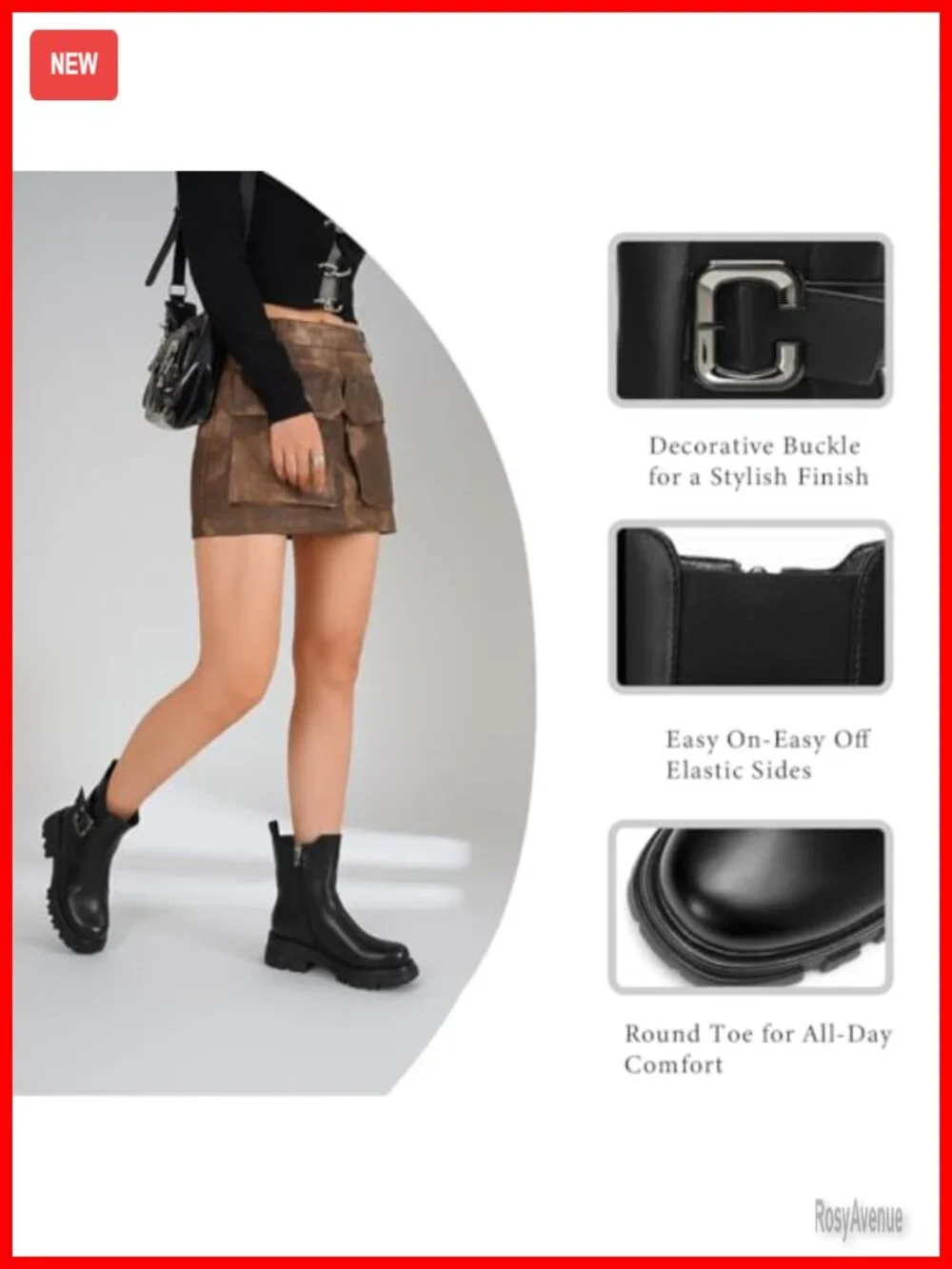 Chelsea Boots Women Ankle Booties Lug Sole Short Boots Round Toe Motorcycle